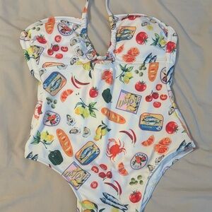 No Boundaries Italian Summer Sardine Print One Piece Swimsuit Size 4/6